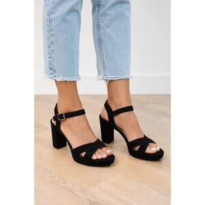 Sun and Stone Black Strappy Block Heel Sandals Womens Size 11